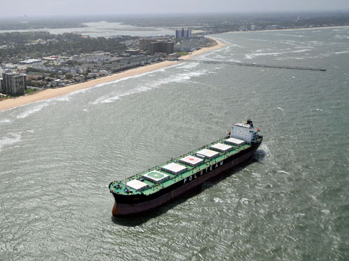 751-foot bulk carrier Ornak aground near Virginia Beach, VA, April 17, 2014.
